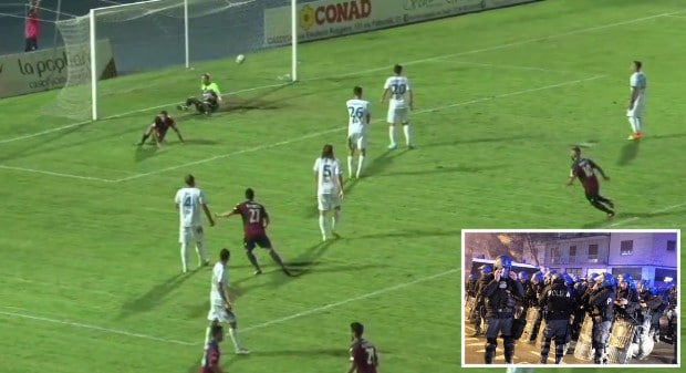CASERTANA 1– CATANIA 0: sassaiola tra le tifoserie, lunotto auto digos danneggiata e ‘tifosi’ contusi