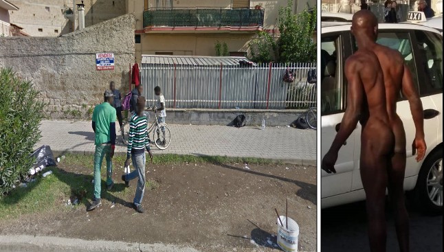 Migrante nudo sul vialone picchia carabiniere