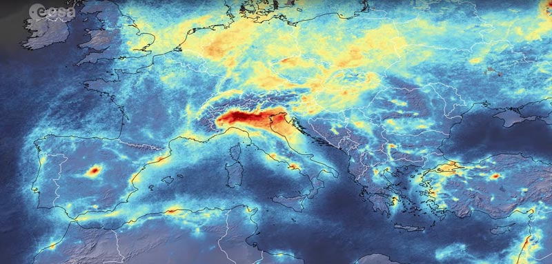 L’ESA mostra la drastica riduzione dell’inquinamento in Italia per Covid-19