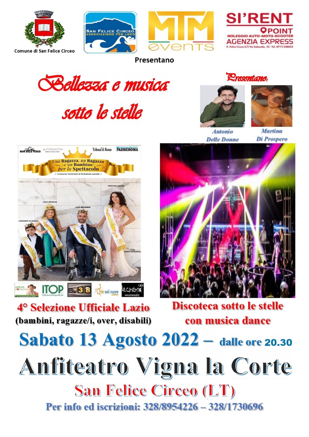 “Bellezza e musica sotto le stelle”, l’evento a San Felice Circeo (LT) con concorso di bellezza e discoteca all’aperto.
